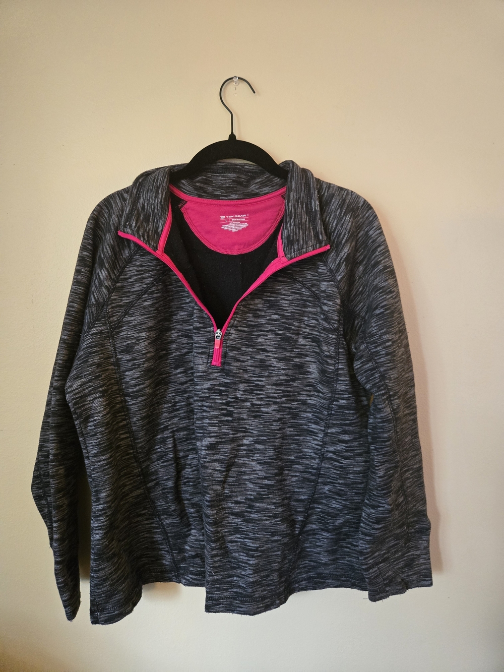 Heathered Gray Quarter-Zip Pullover with Pink Trim